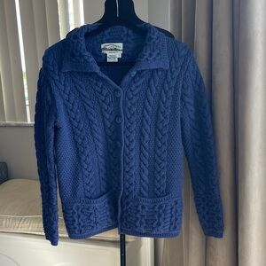Aran Crafts Deep Blue Cable Knit Cardigan S